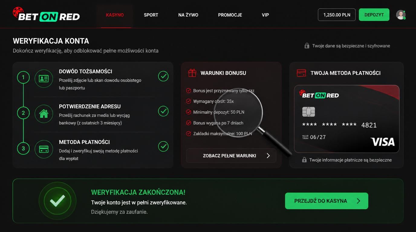 Lista warunków weryfikacji przed wpłatą w BetOnRed